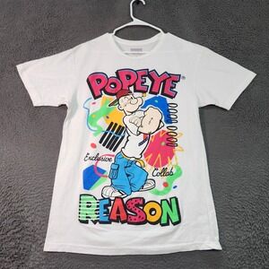 Popeye Exclusive Collab Graphic T Shirt REASON  White Mens Size Large